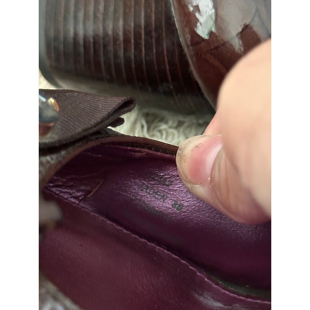 Coach Women's Brown Patent Leather JAYDEN PEEPTOE Wedge Pumps Heels Size 8 - Picture 5 of 13